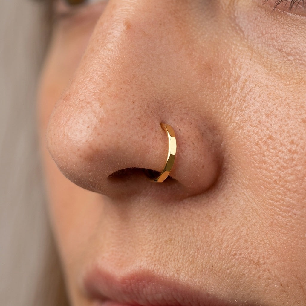 Small Faceted Nose Ring Hoop – Clicker Hoop in Gold or Silver