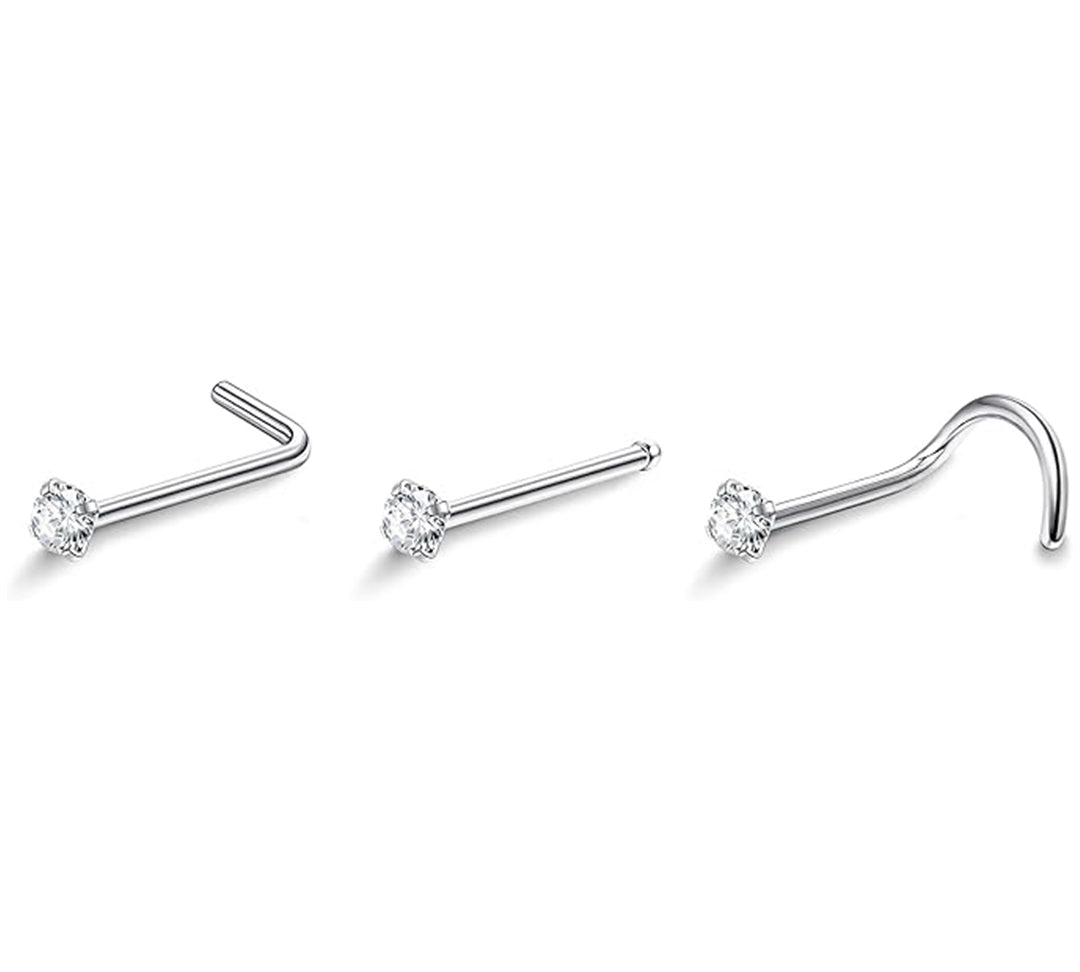 Silver 3 Pack Nose & Nostril Piercing Jewellery Set