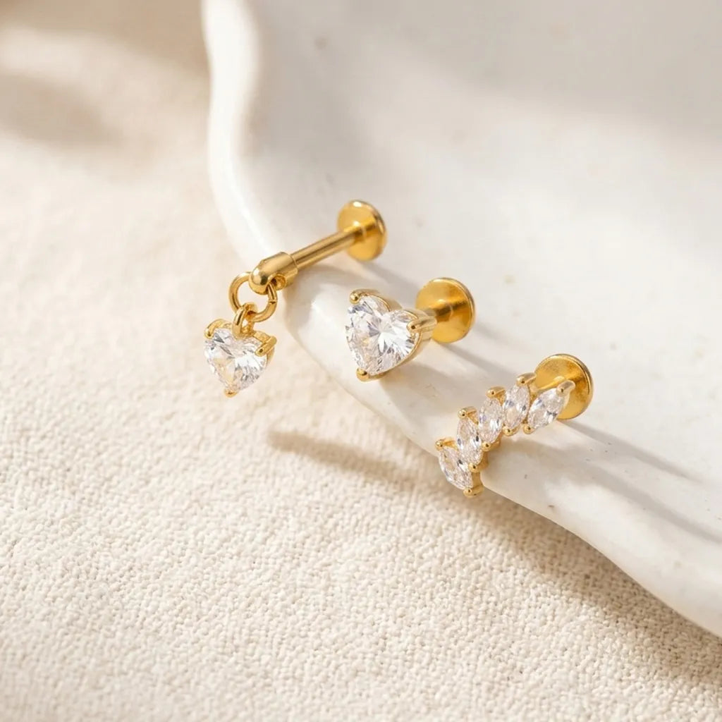 Titanium Heart & Marquise Curated Ear Stack Set – 3 Piece Curated Stack