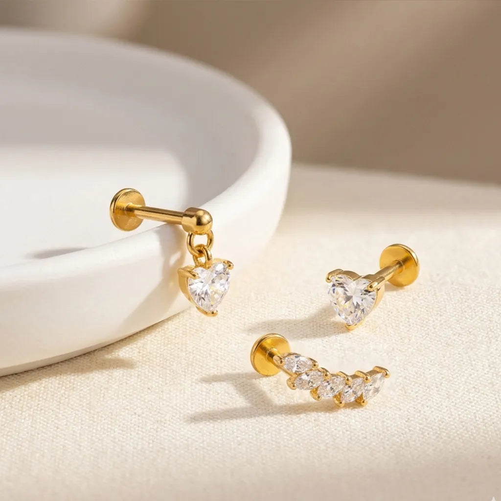 Titanium Heart & Marquise Curated Ear Stack Set – 3 Piece Curated Stack