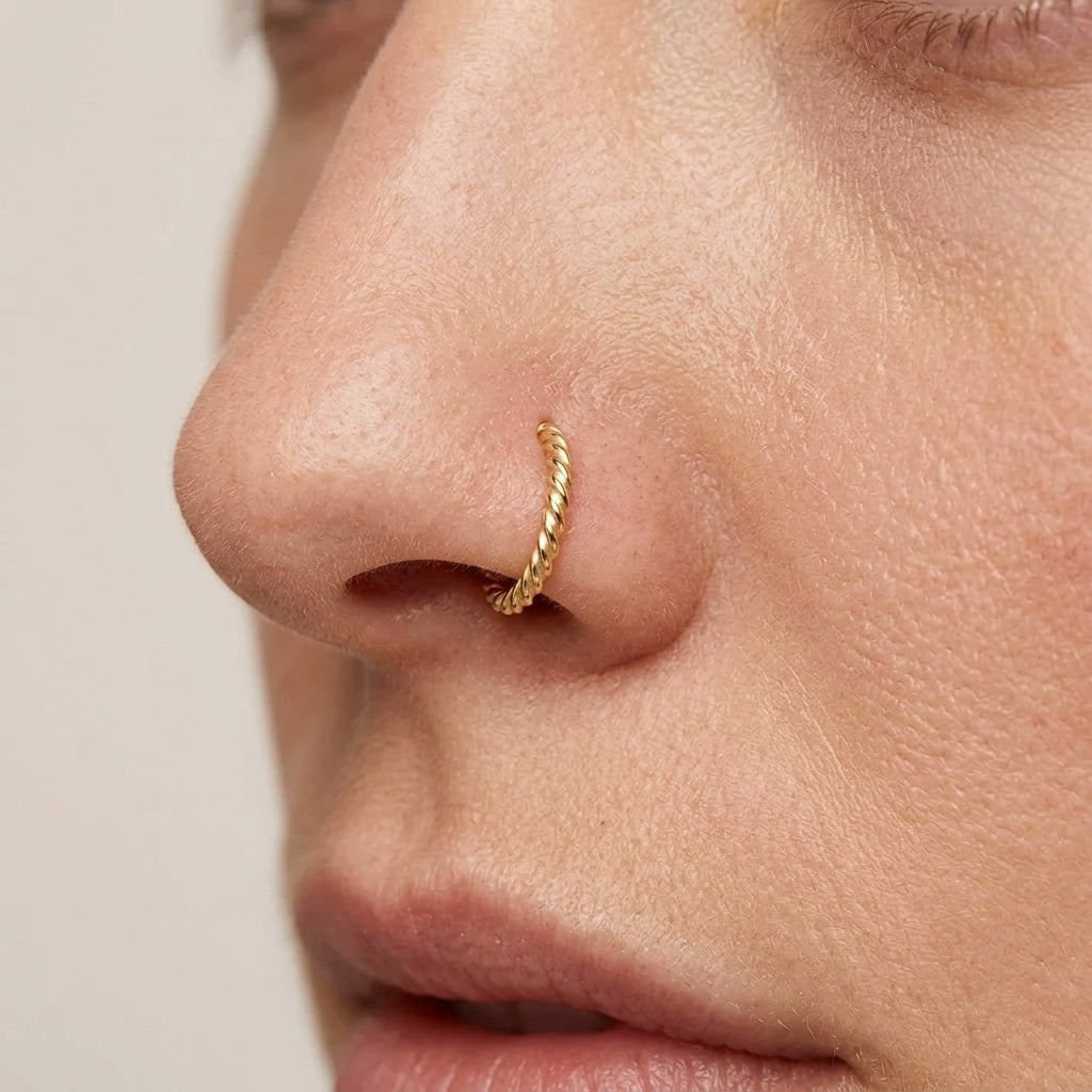 Twisted Clicker Nose Ring Hoop – Gold or Silver