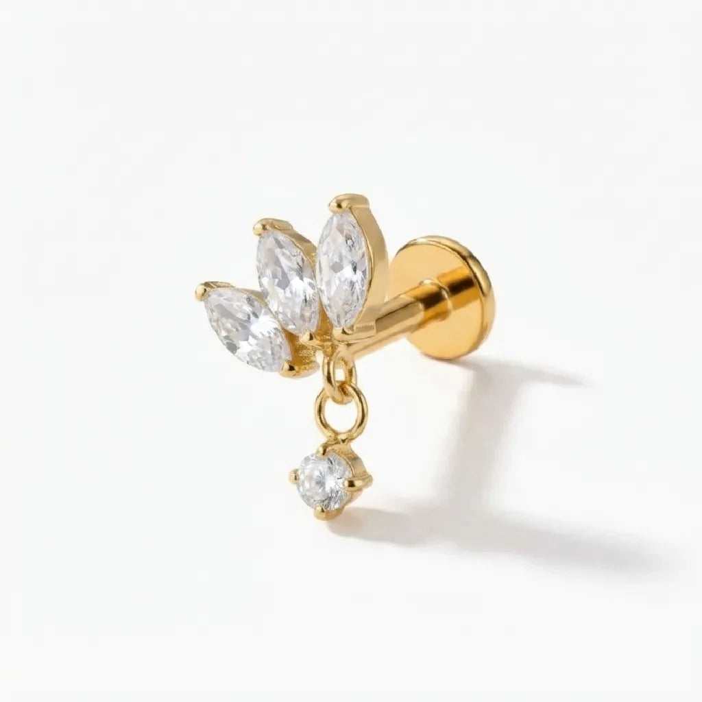 Marquise CZ Leaf Cluster Flat Back Labret Rook Piercing
