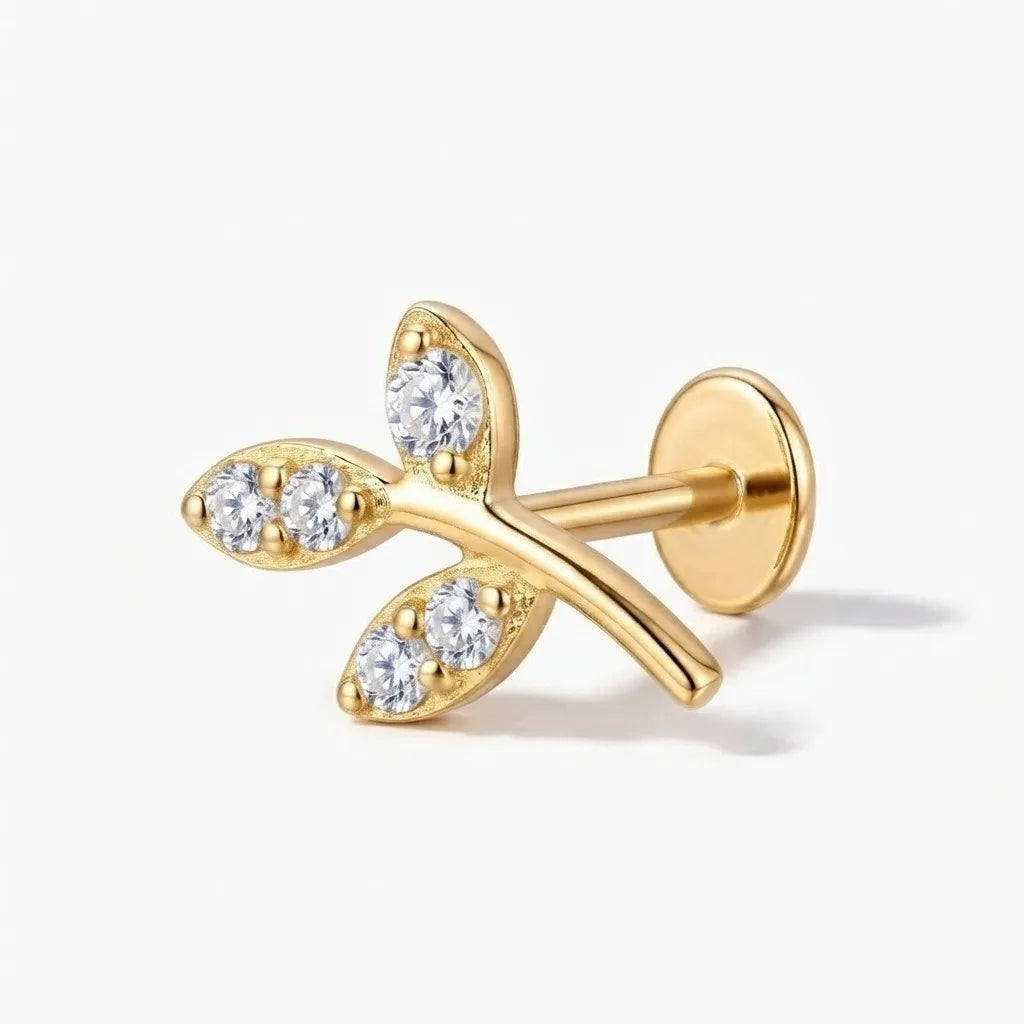 Titanium Leaf CZ Tragus Piercing | Cartilage Piercing