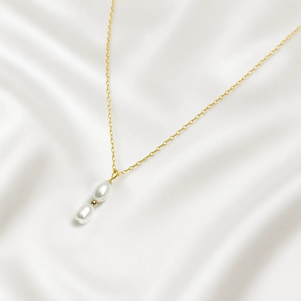 Solea Alba Gold Filled Double Pearl Necklace