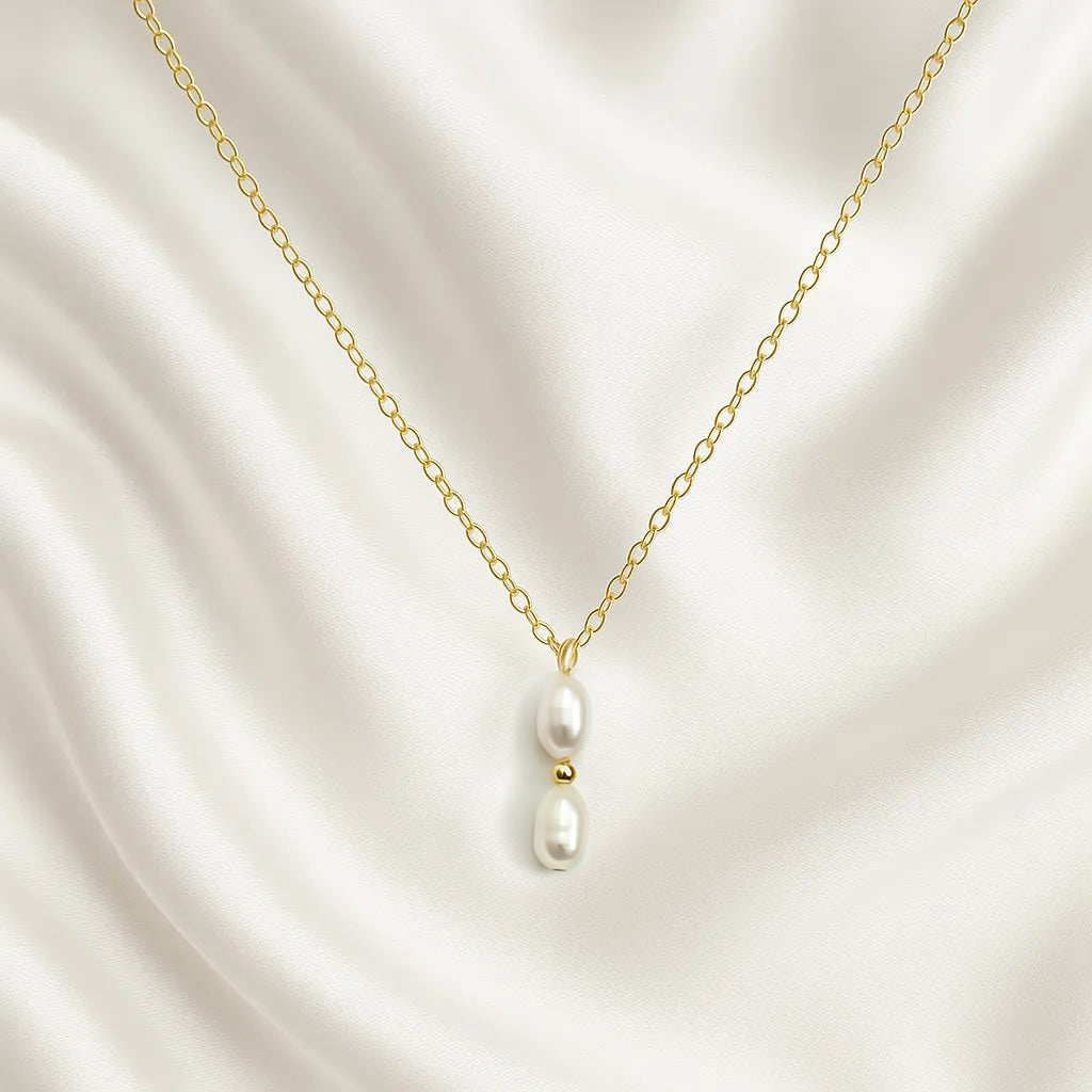 Solea Alba Gold Filled Double Pearl Necklace