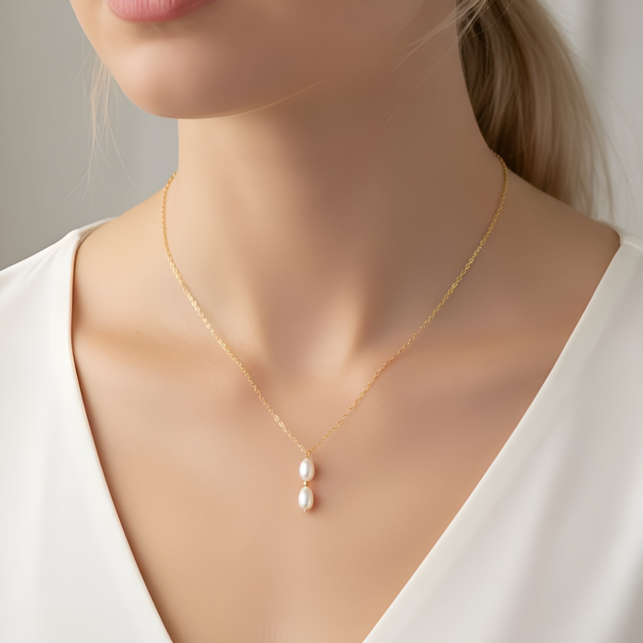 Solea Alba Gold Filled Double Pearl Necklace