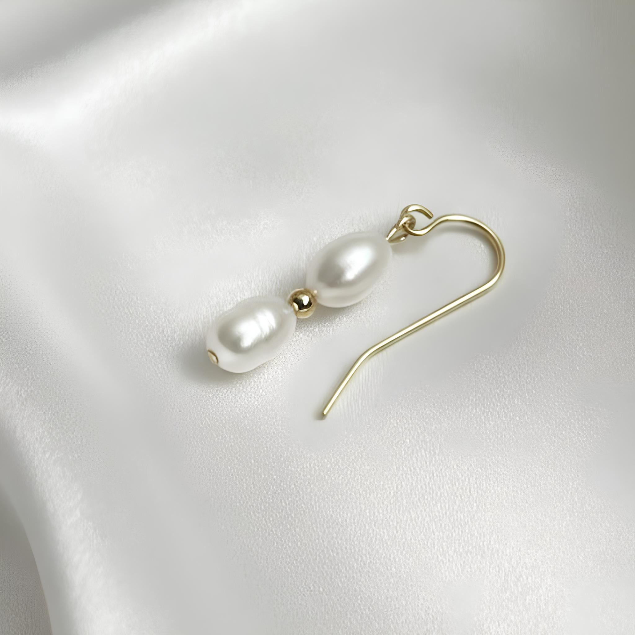 Solea Alba Gold Filled Double Pearl Drop Earrings