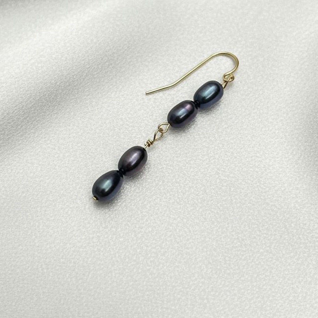 Solea Alba Gold Filled Four Black Pearl Drop Earrings