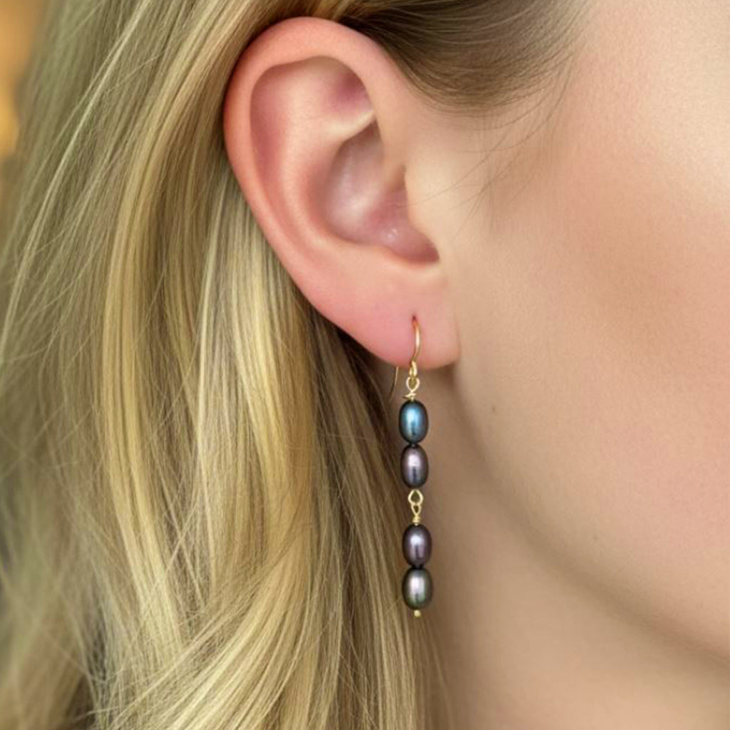 Solea Alba Gold Filled Four Black Pearl Drop Earrings