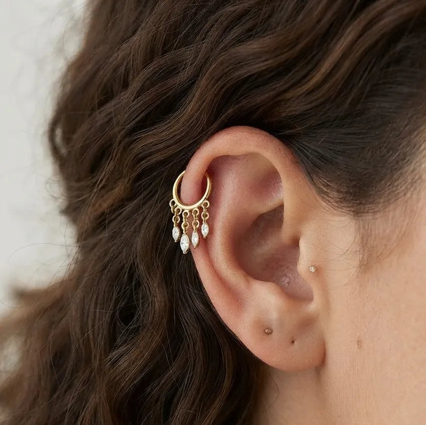 Cubic Zirconia Dangle Crystals Titanium Piercing