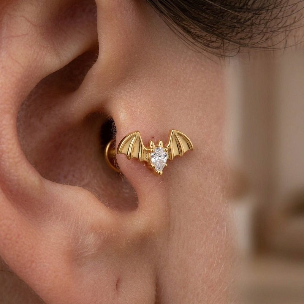 Titanium Bat CZ Tragus Piercing | Cartilage Piercing
