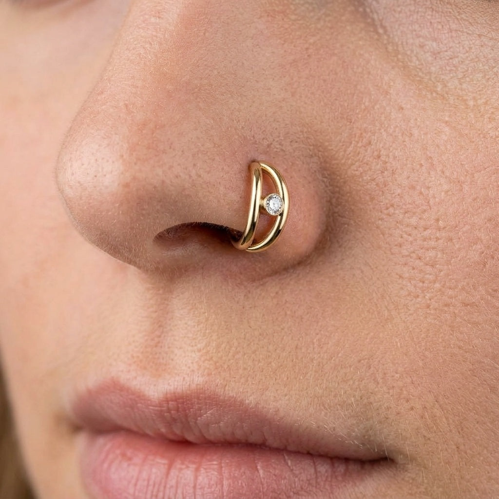 Crystal Double Nose Clicker Piercing