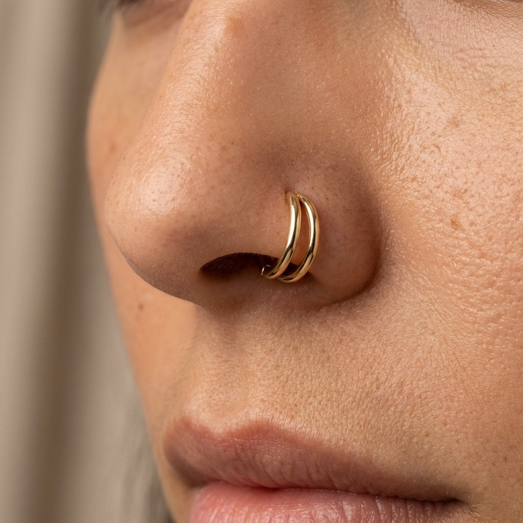 Gold Classic Double Nose Piercing and Clicker Double Nose Ring