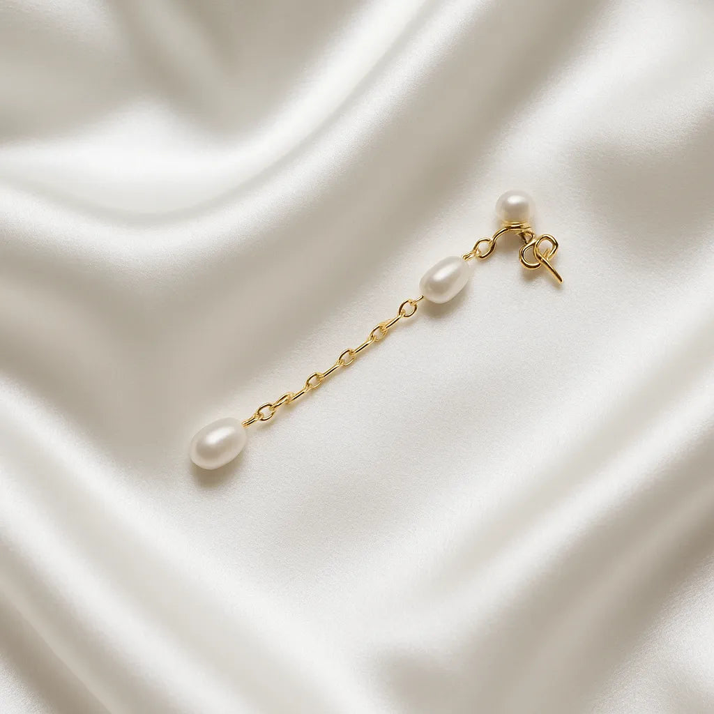 Fleur Céleste Chain Double Pearl Drop Earrings