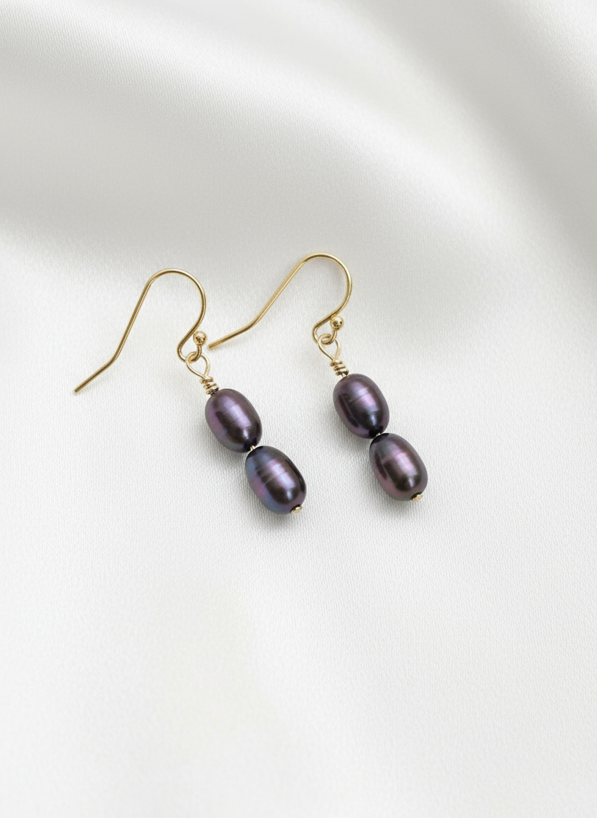Solea Alba Gold Filled Double Black Pearl Drop Earrings