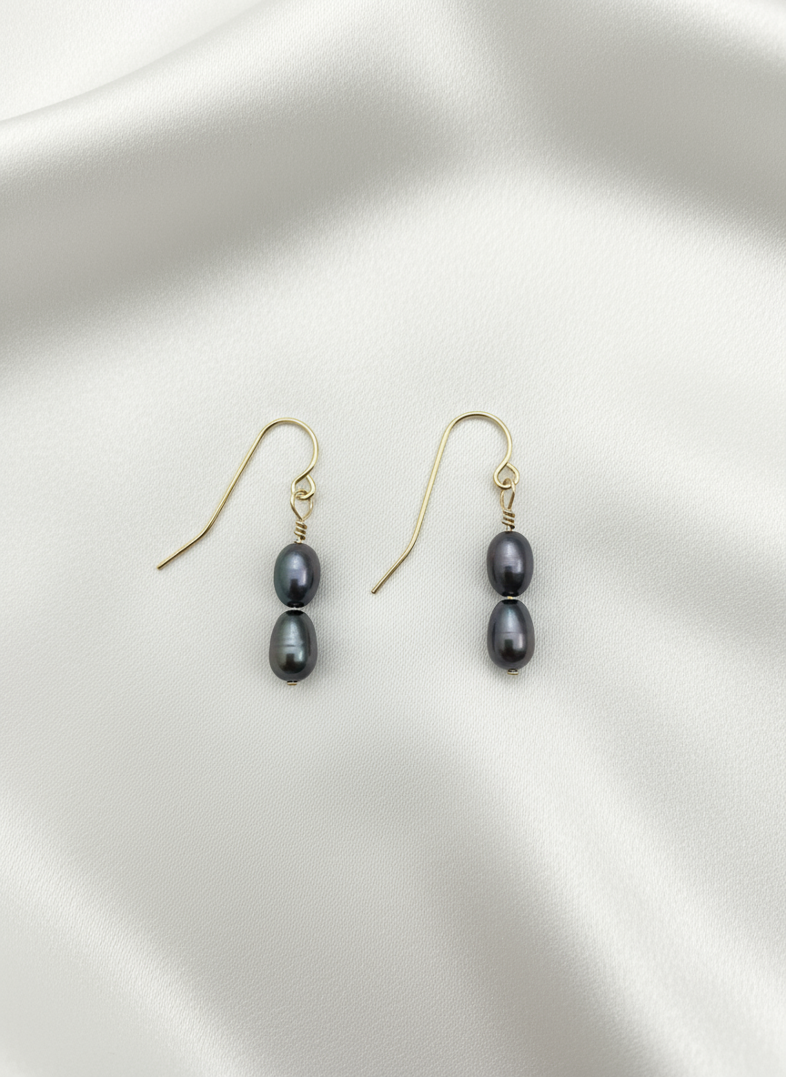 Solea Alba Gold Filled Double Black Pearl Drop Earrings