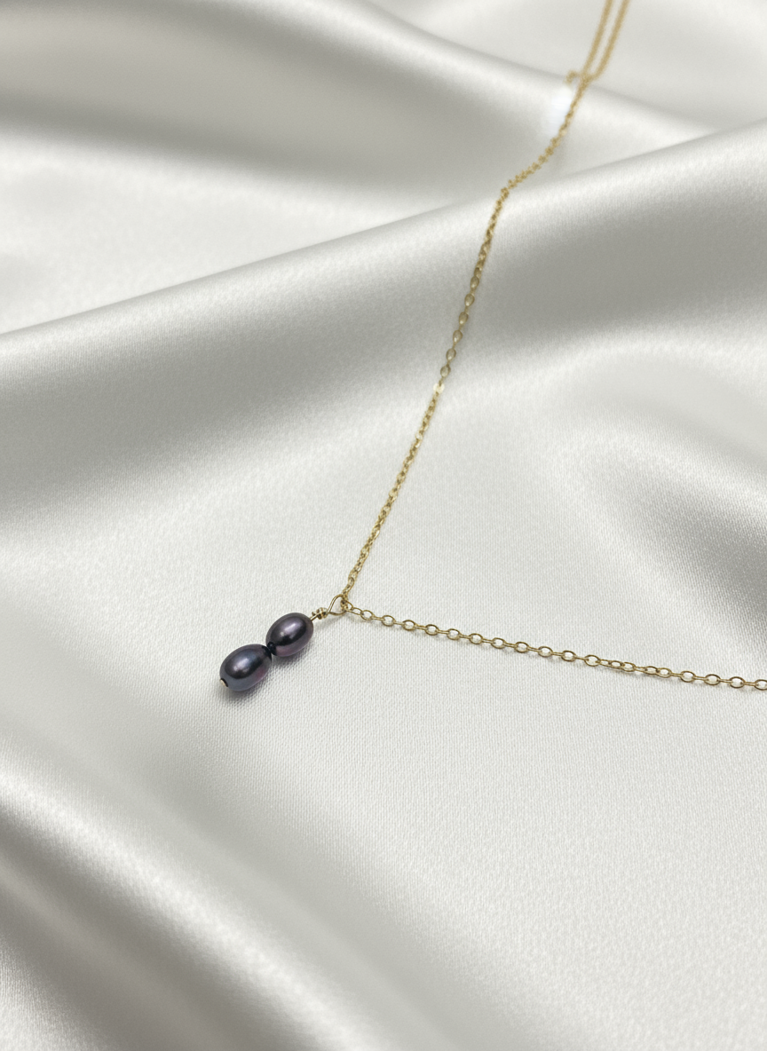 Solea Alba Gold Filled Double Black Pearl Necklace