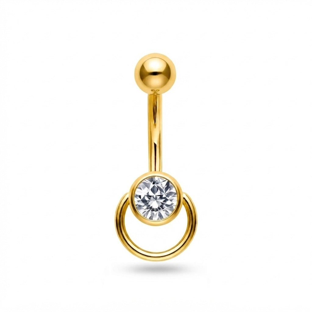 Round Crystal Belly Button Ring | 14G Gold & Silver Belly Bar | 8mm - 14mm