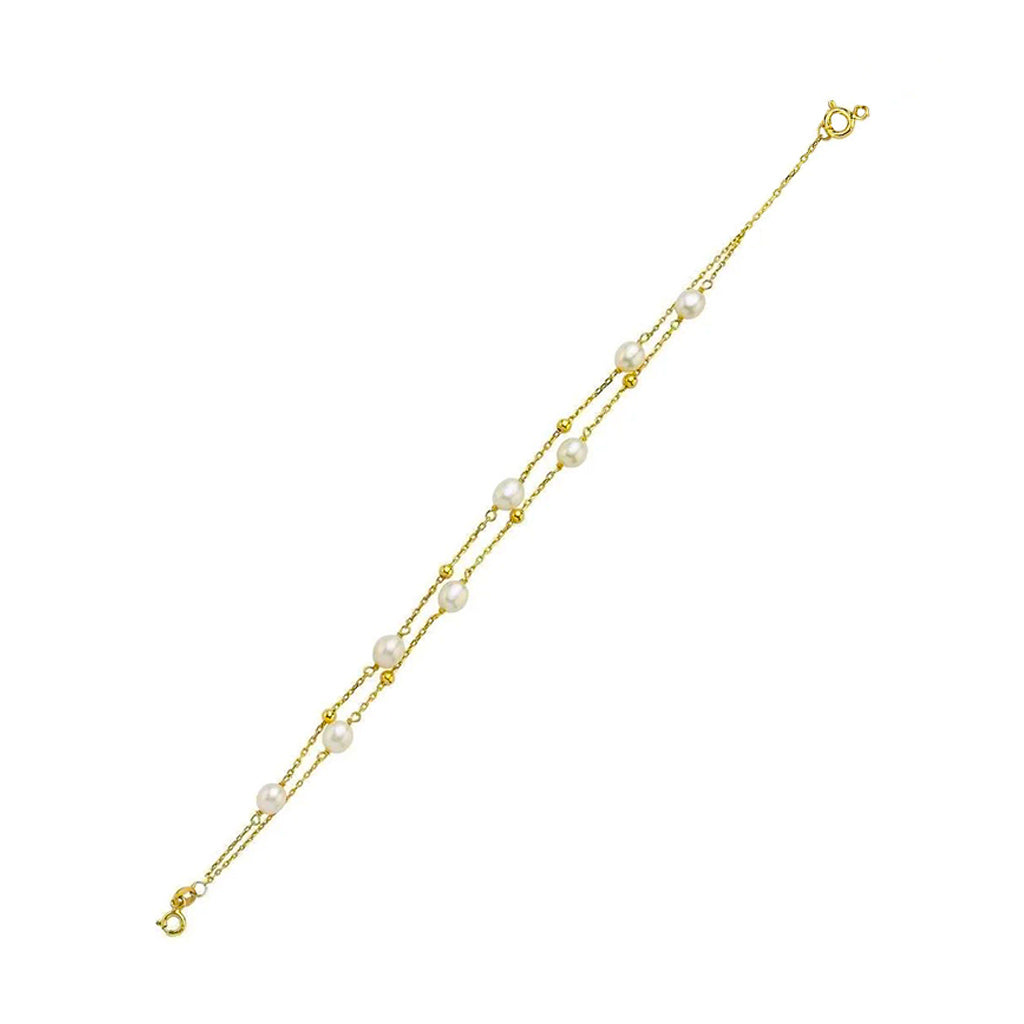 Gold Filled Double Chain Baroque Pearl Bracelet