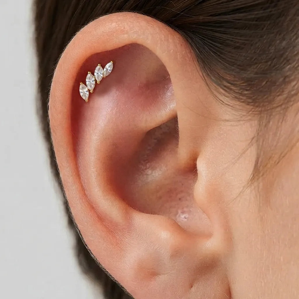 Titanium Four Marquise Flat Back Stud | Cartilage Piercing
