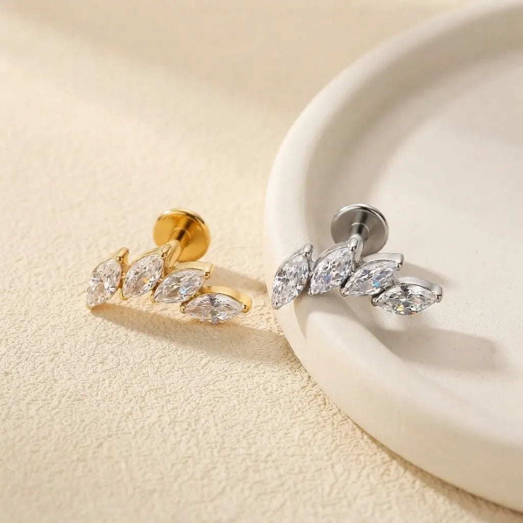 Titanium Four Marquise Flat Back Stud | Cartilage Piercing