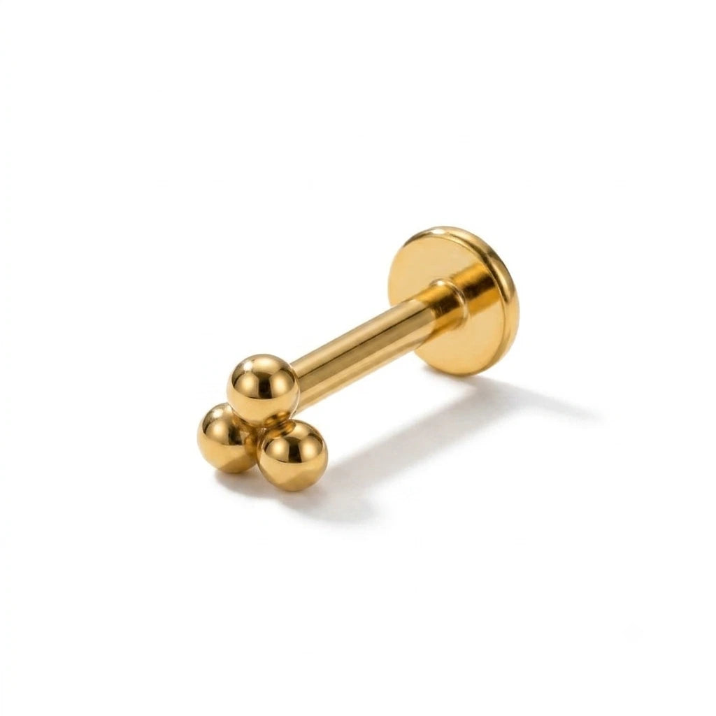 Trinity Cluster Titanium Flat Back Labret Stud | 6mm 8mm 10mm Tragus Piercing