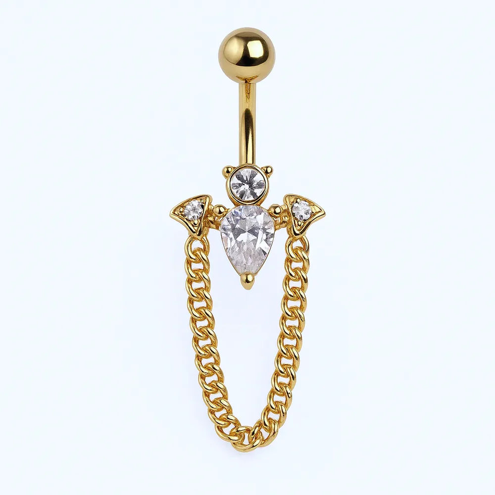 Crystal Bat Belly Piercing with Chain
