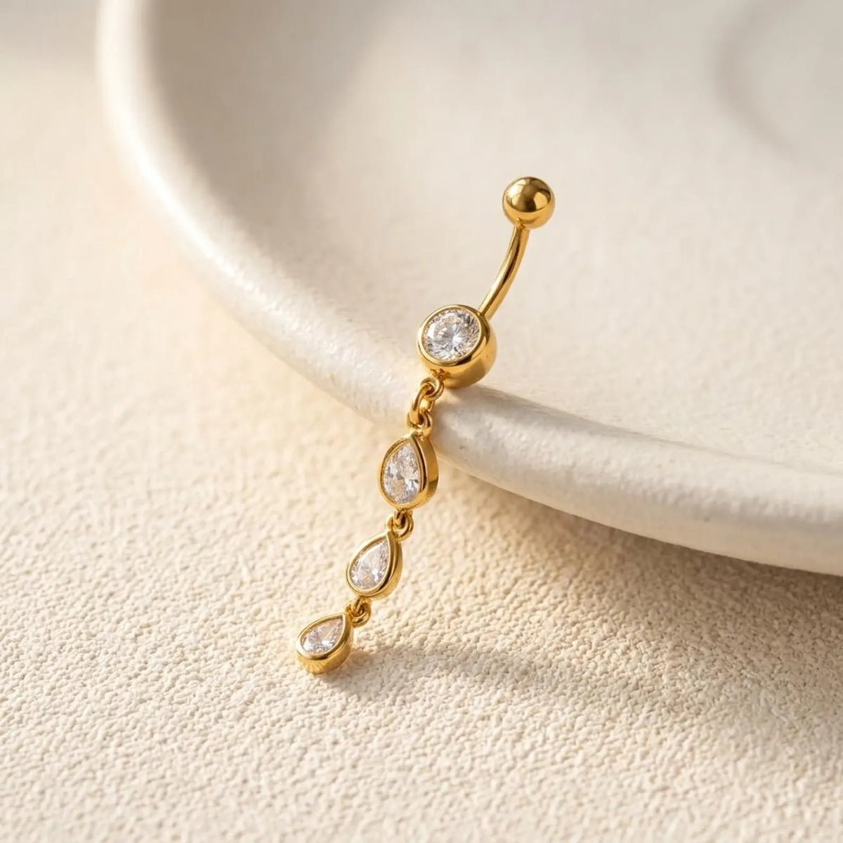 Teardrop Crystal Dangle Belly Bar | Carl Oliver UK