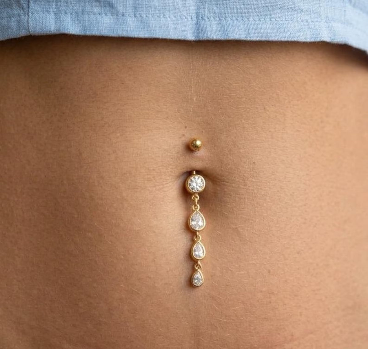 Teardrop Crystal Dangle Belly Bar | Carl Oliver UK