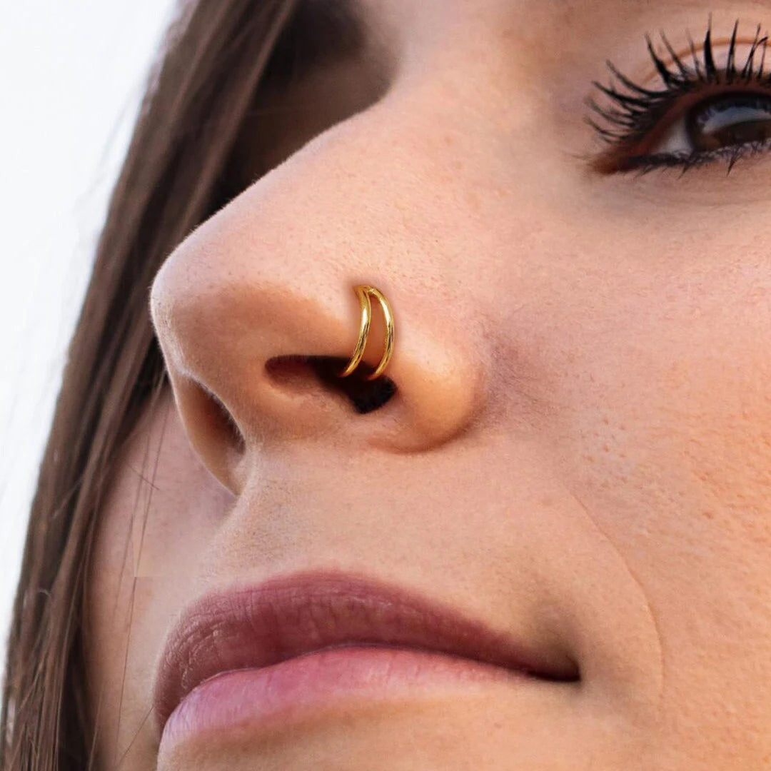 Gold Classic Double Nose Piercing and Clicker Double Nose Ring