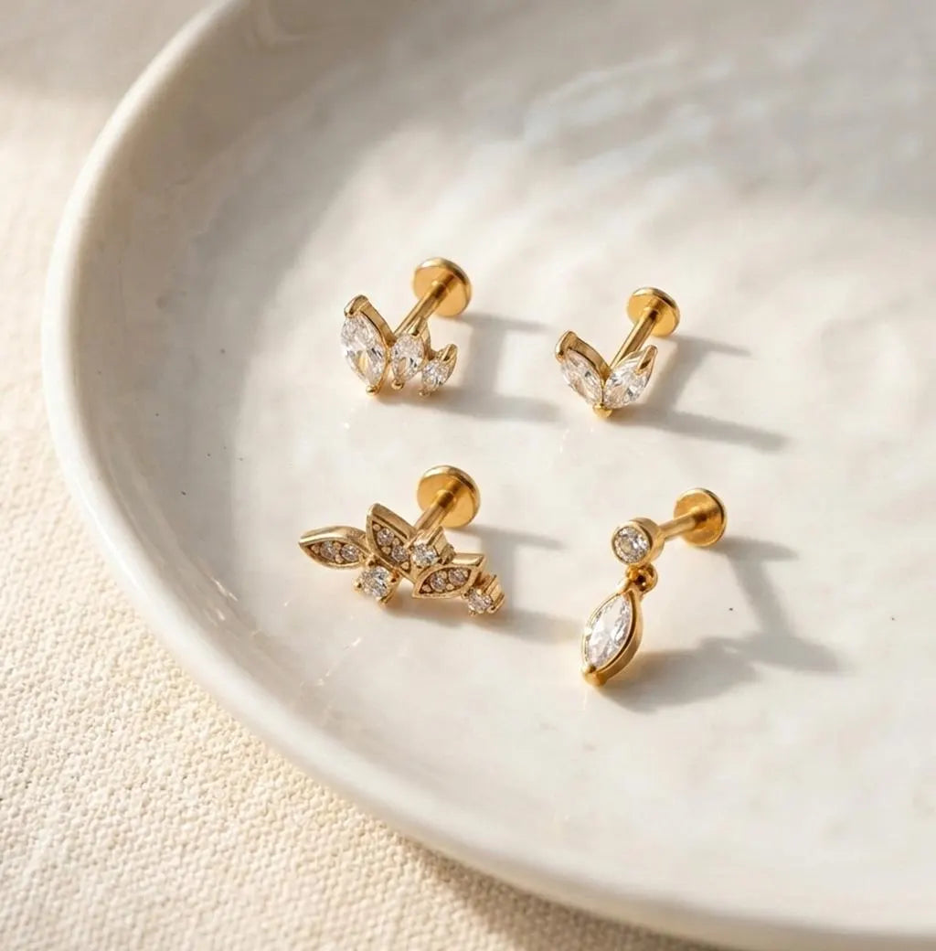 Crystal Marquise & Leaf 4 Piece Curated Ear Stack Set