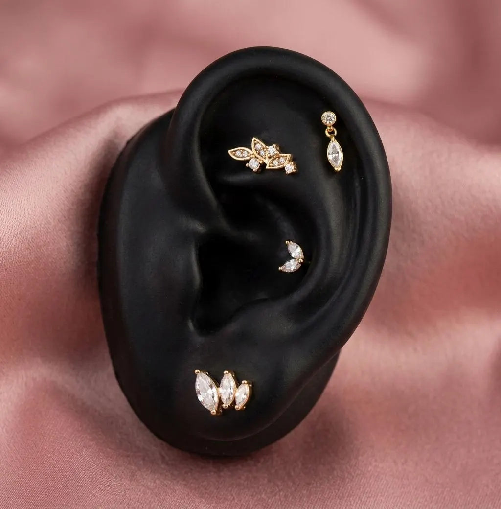 Crystal Marquise & Leaf 4 Piece Curated Ear Stack Set