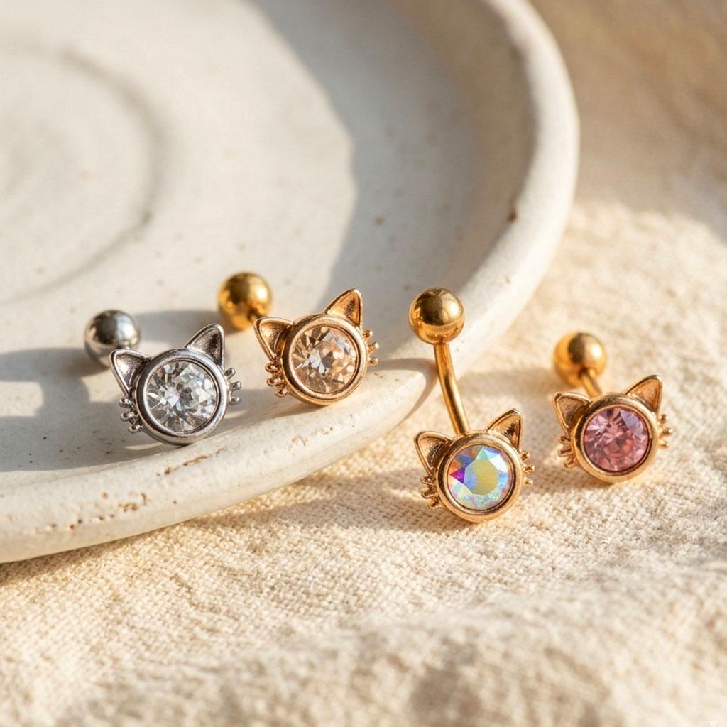 Cute Cat Crystal Belly Bar | Carl Oliver UK