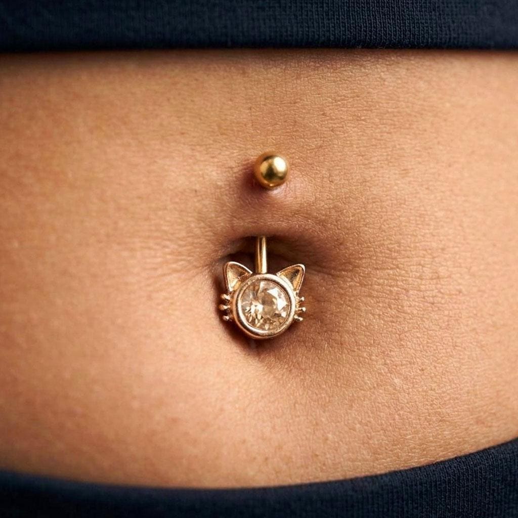 Cute Cat Crystal Belly Bar | Carl Oliver UK