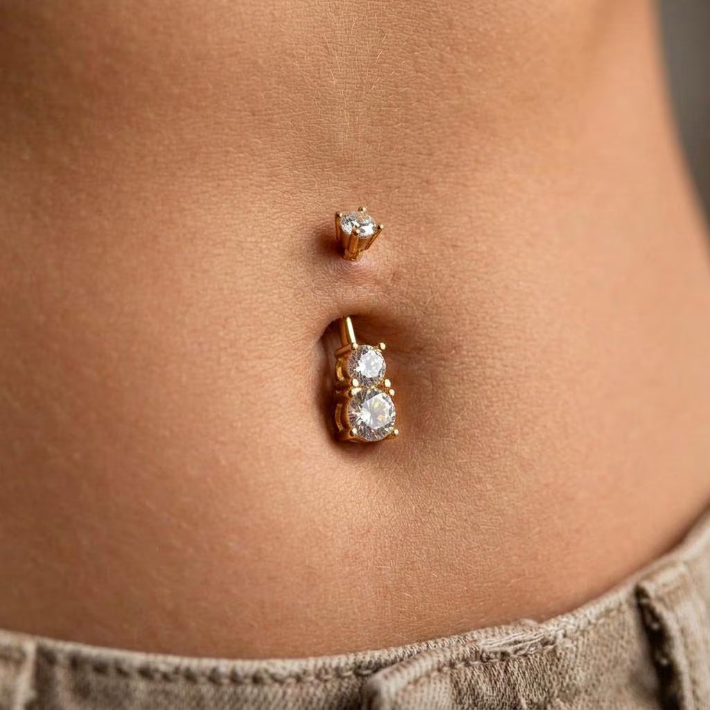Double Cubic Zirconia Belly Bar | Carl Oliver UK