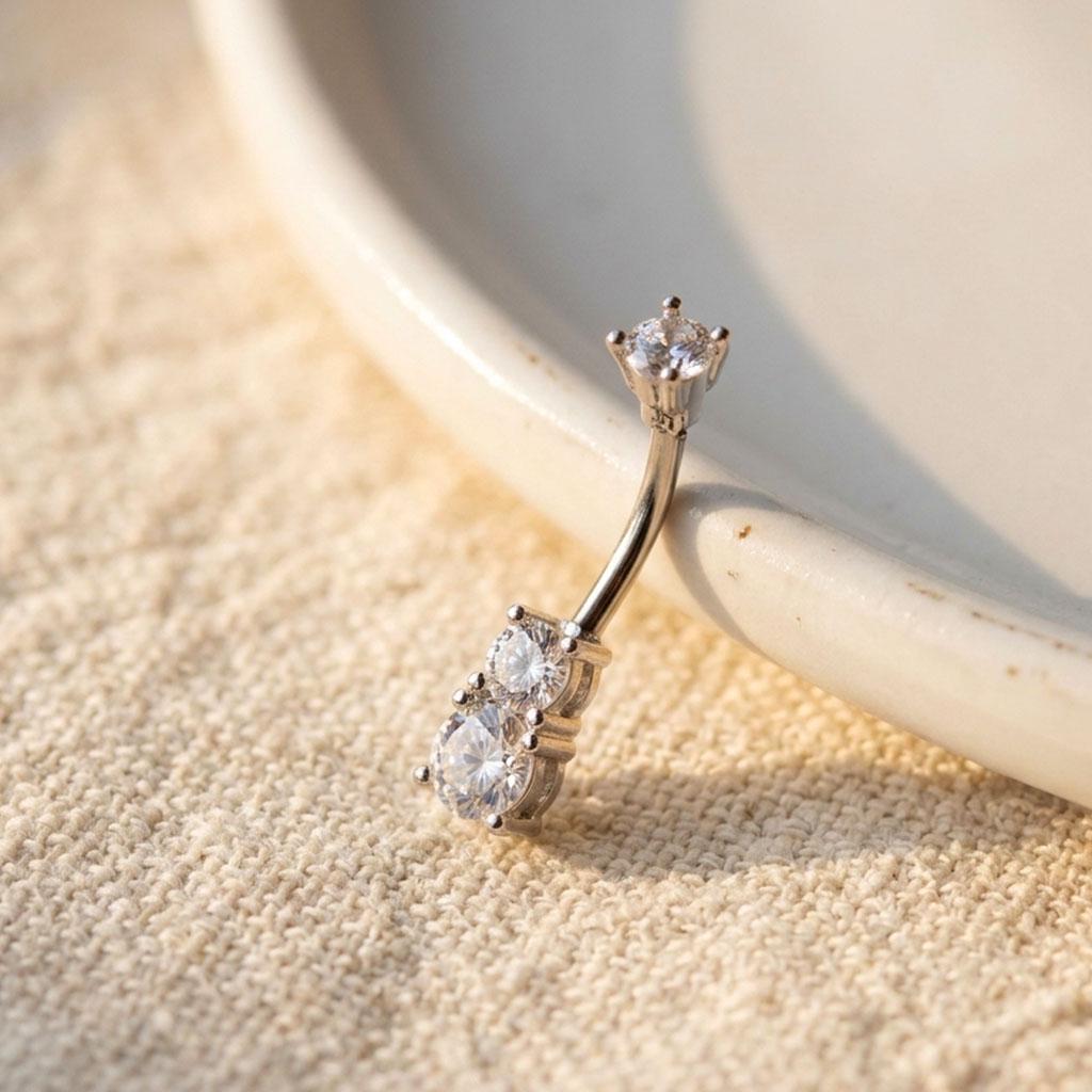 Double Cubic Zirconia Belly Bar | Carl Oliver UK