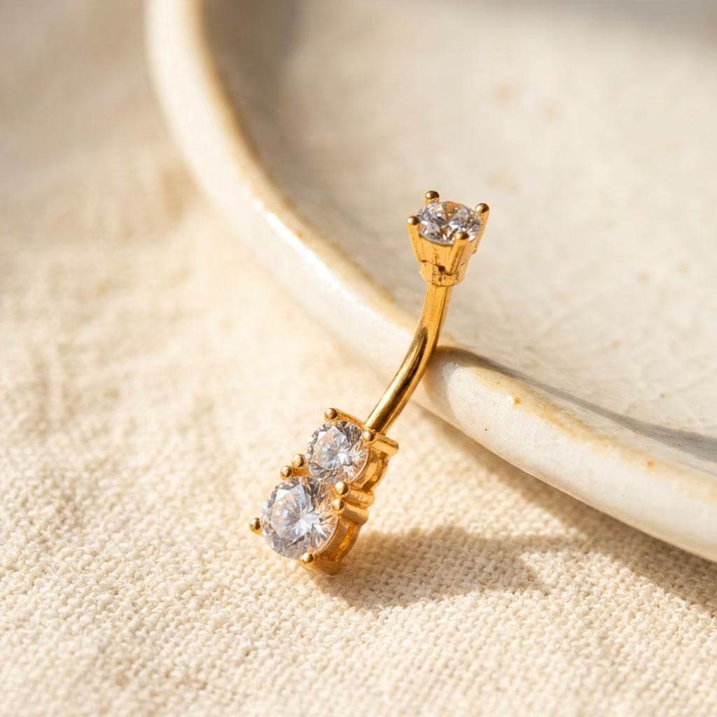 Double Cubic Zirconia Belly Bar | Carl Oliver UK