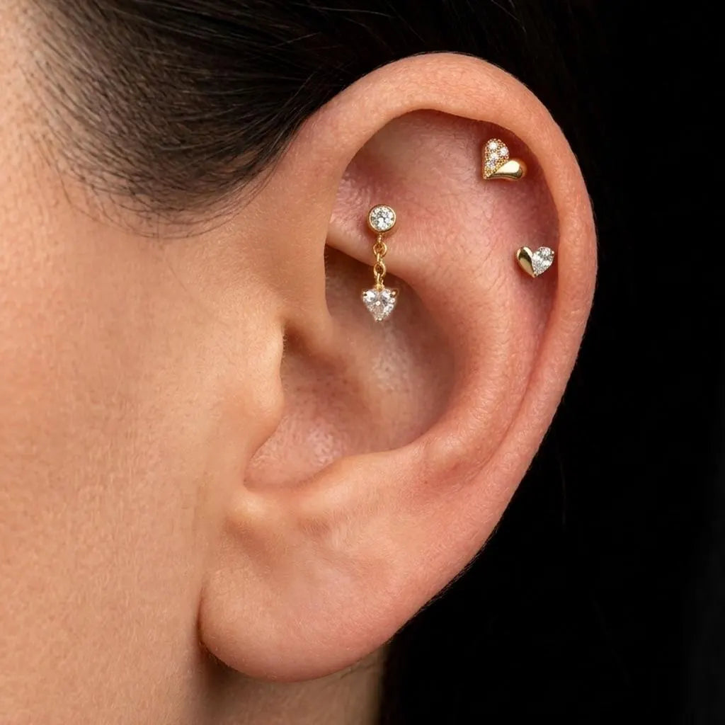 Titanium Heart Shape Piercing Set – 3-Piece Curated Ear Stack
