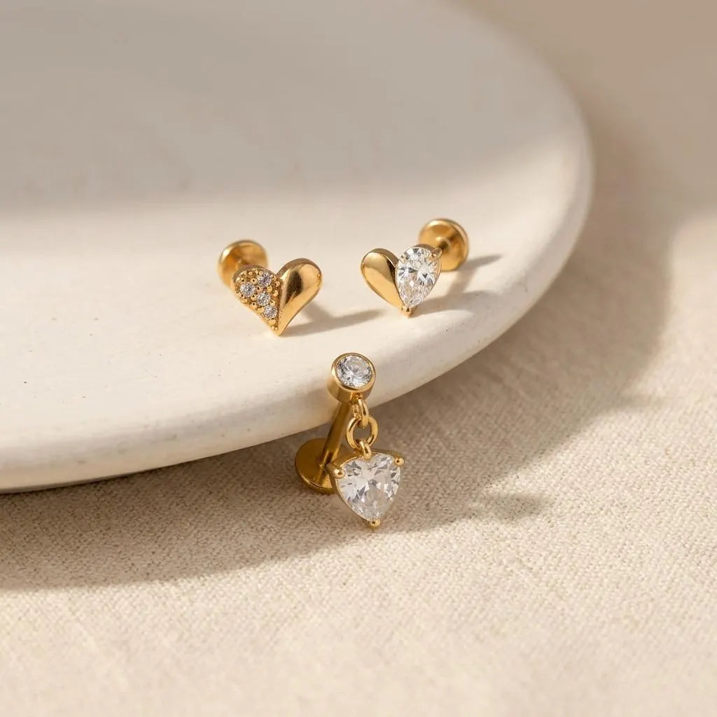 Titanium Heart Shape Piercing Set – 3-Piece Curated Ear Stack