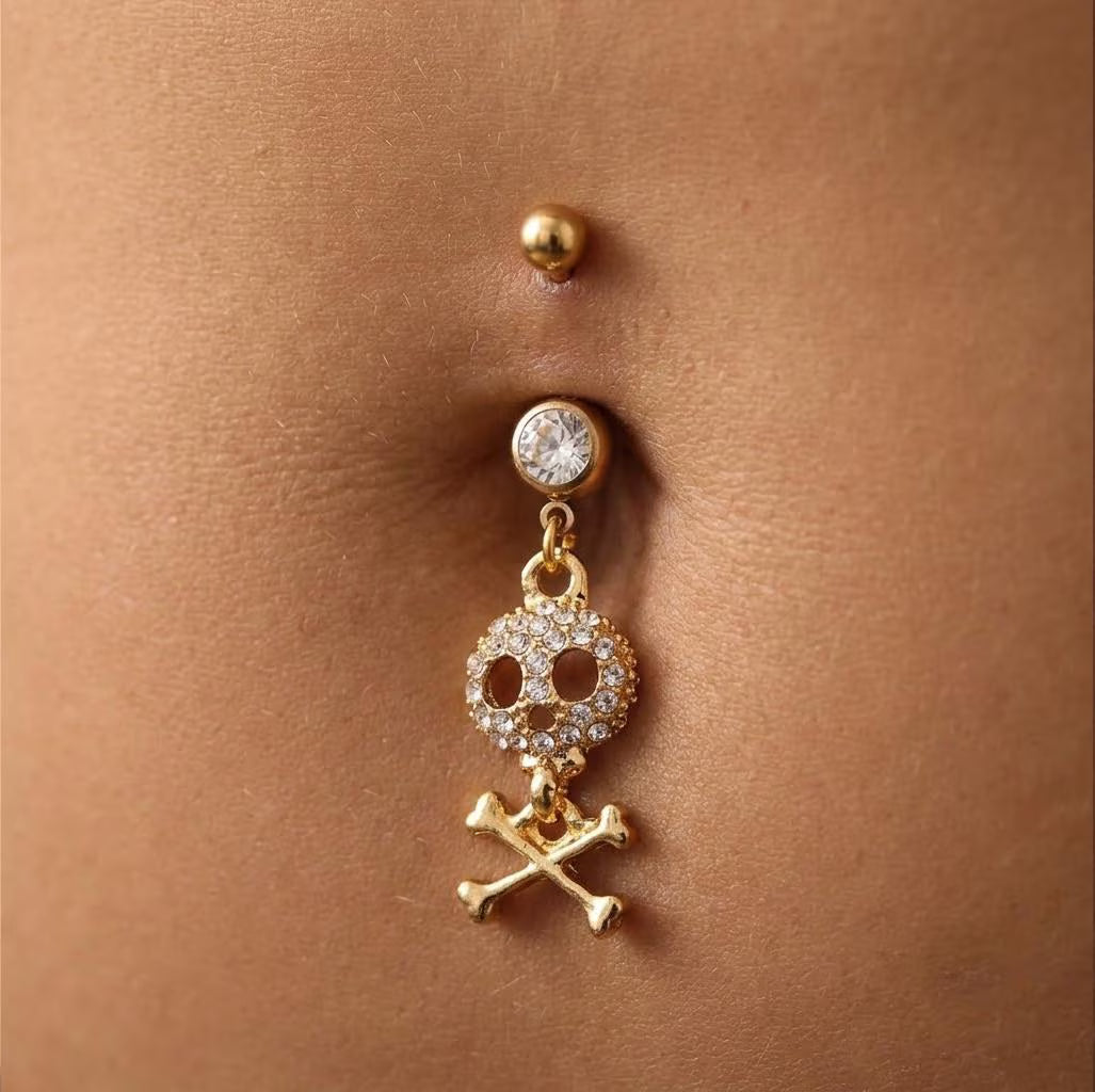 Surgical Steel Crystal Skull Butterfly Belly Button Piercing