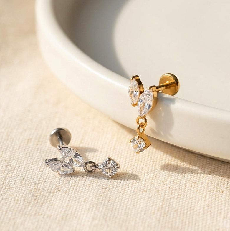 Marquise CZ Tragus Piercing | Crystal Flat Back Labret