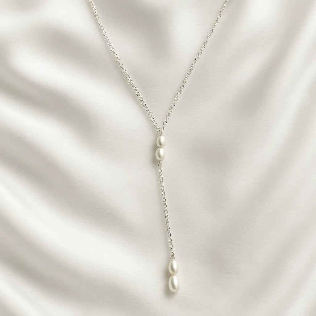 Solea Alba Silver Lariat Pearl Choker Necklace