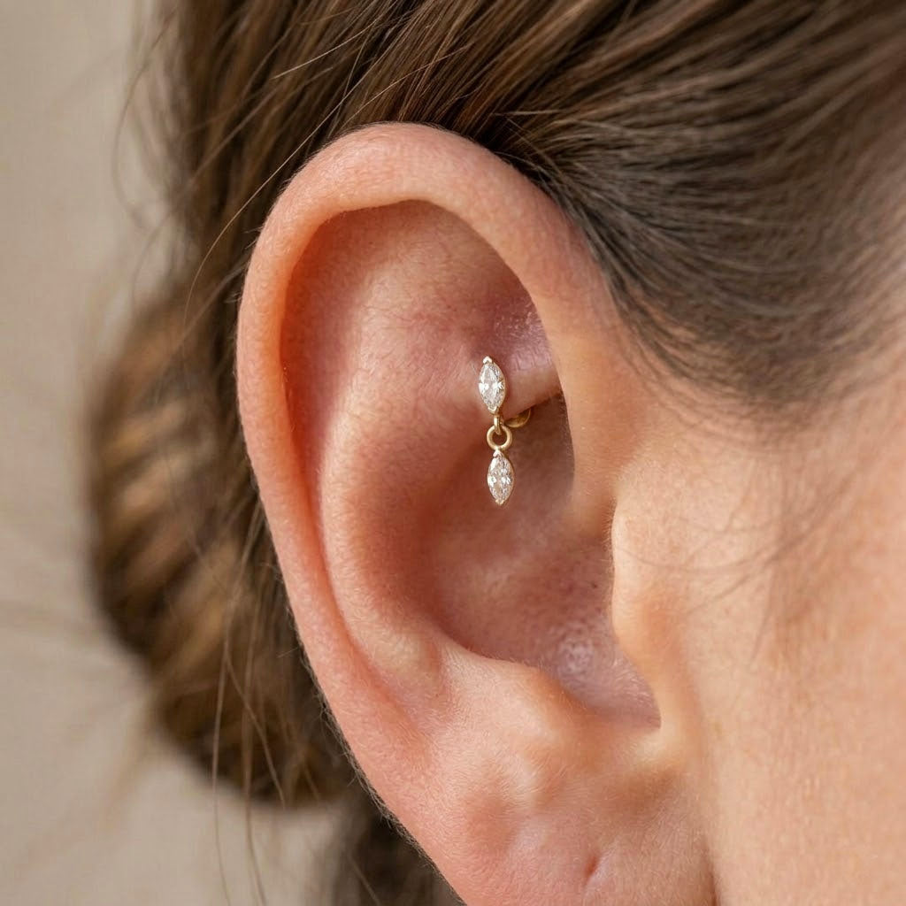 Dangling Pear Cut CZ Labret Stud