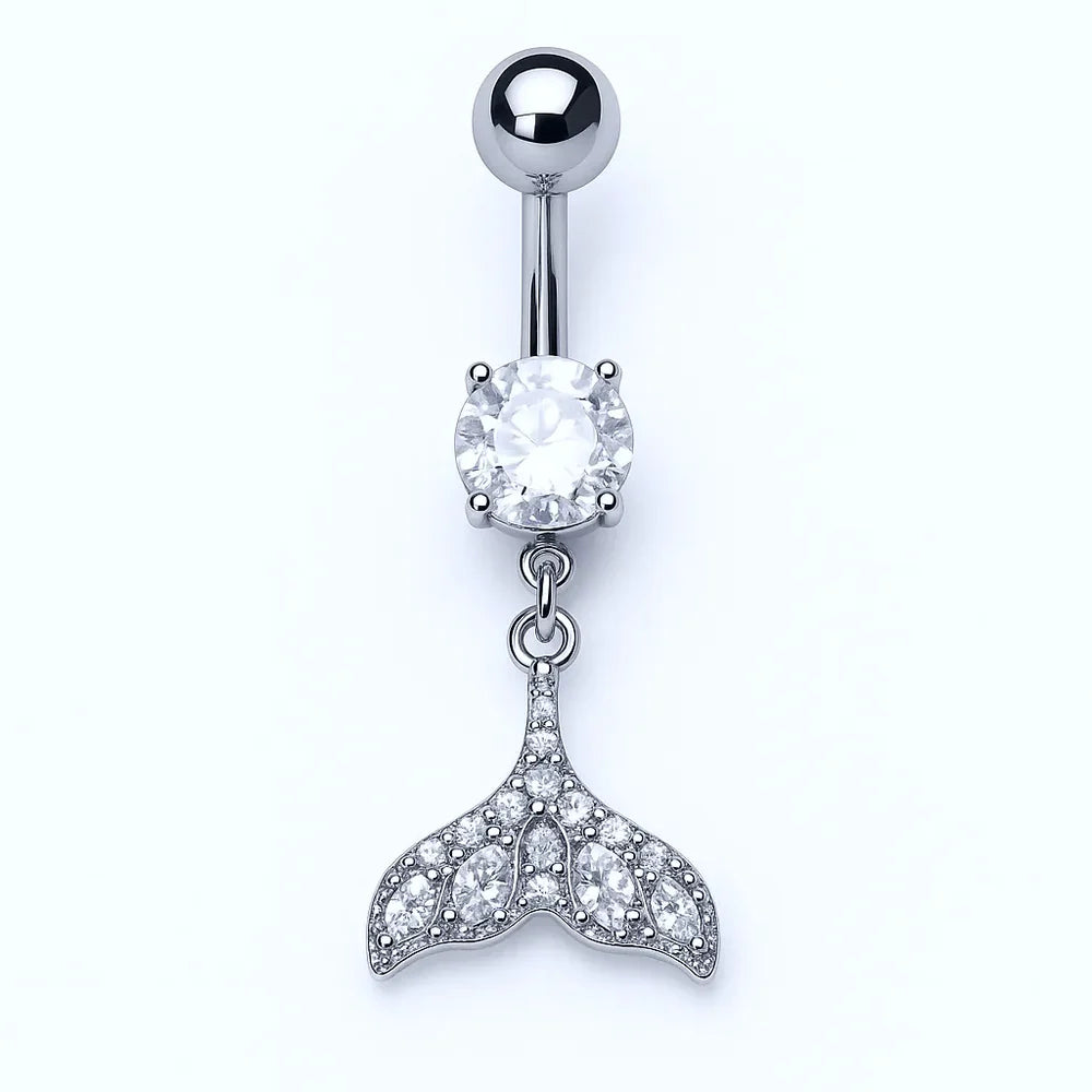 Gold Plated Surgical Steel Crystal Tail Belly Piercing