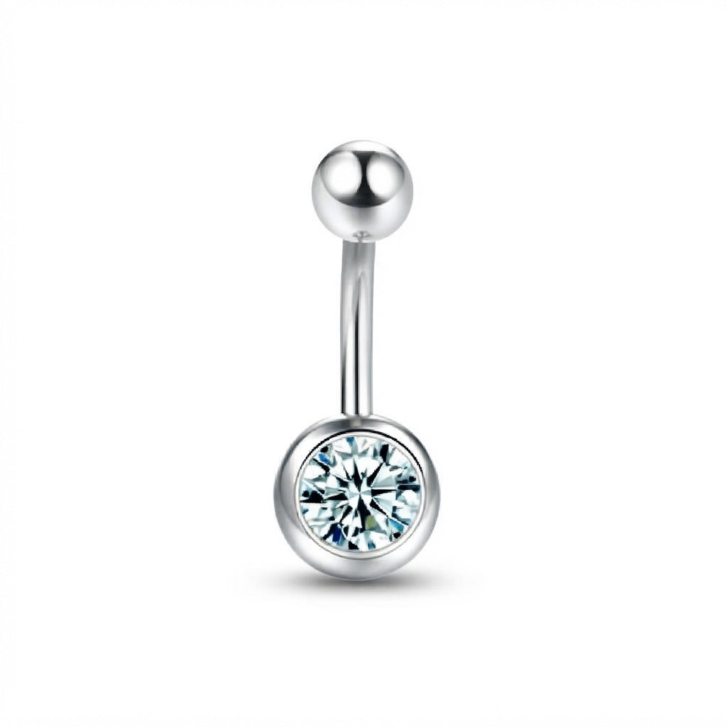 Bezel-Set Crystal Belly Button Ring | 14G Curved Barbell Belly Bar