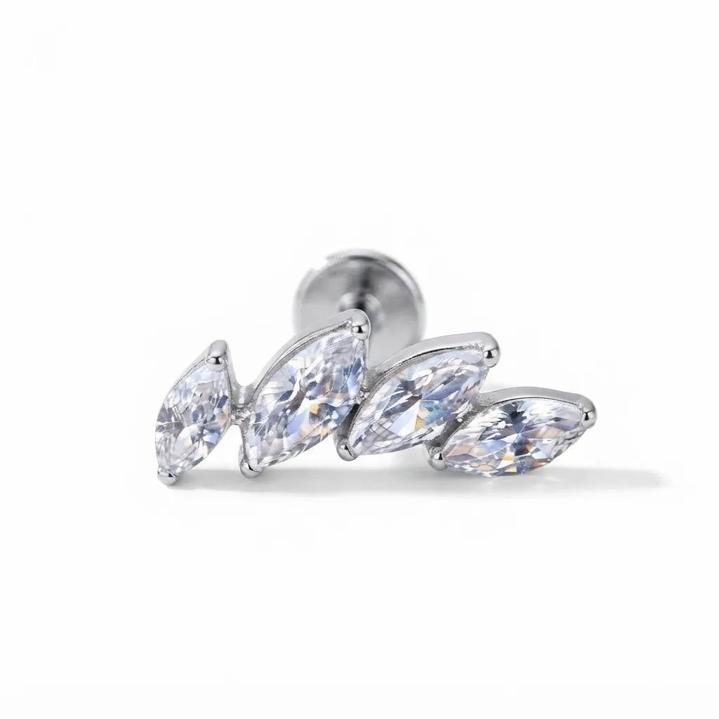 Titanium Four Marquise Flat Back Stud | Cartilage Piercing