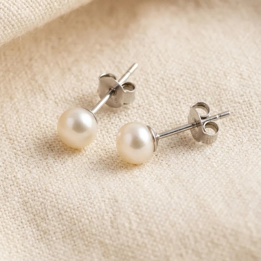 Classic White Freshwater Pearl Button Stud Earrings – 925 Sterling Silver | CarlOliver