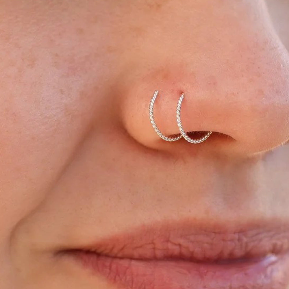 Twisted Spiral Double Hoop Nose Ring and Nose Piercing