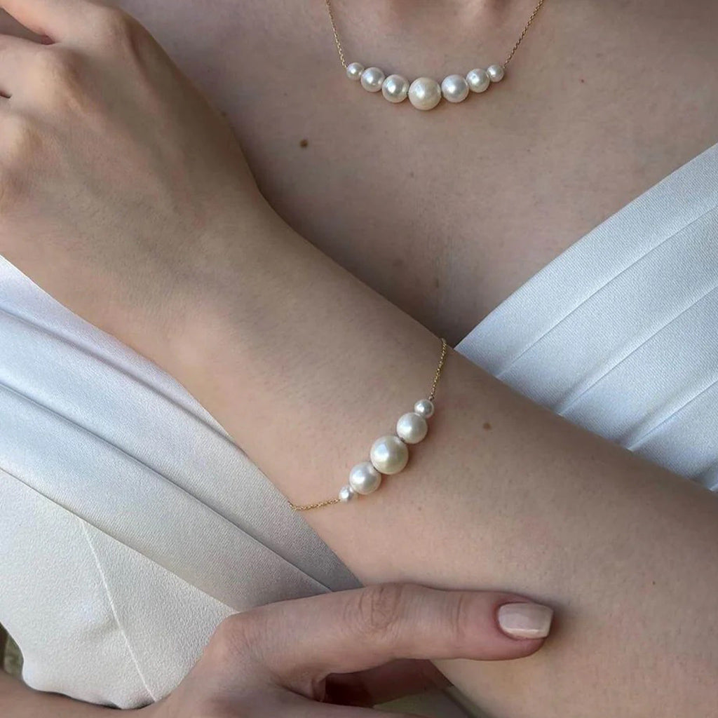 Silver Layered White Baroque Pearl Bracelet
