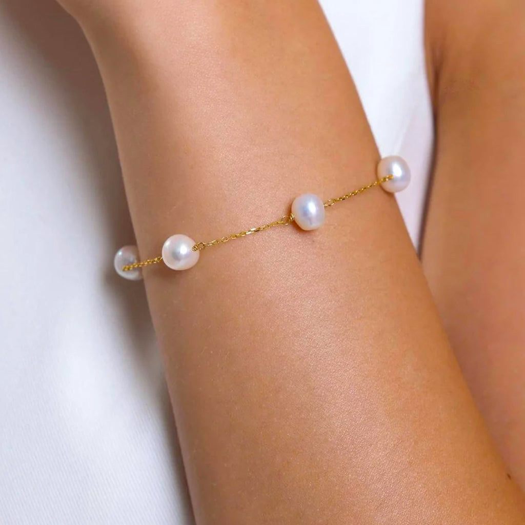White Gold Filled Baroque Pearl Bracelet